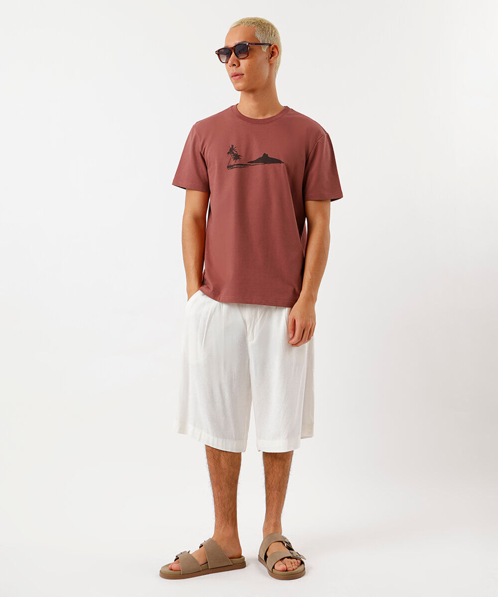 camiseta masculina de moletinho estampada rosa