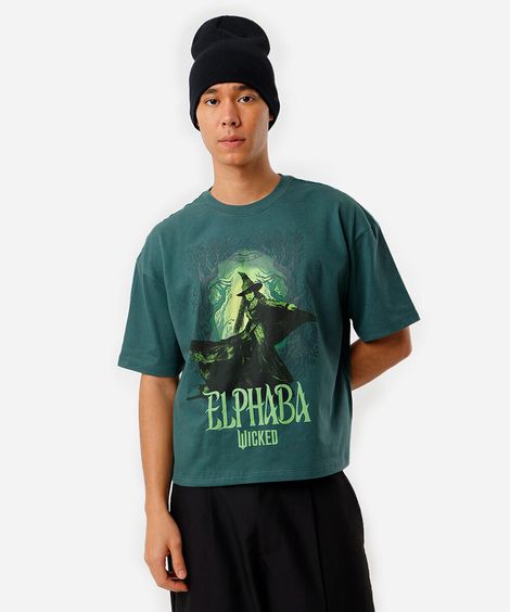 camiseta cropped fit masculina de algodão elphaba wicked verde