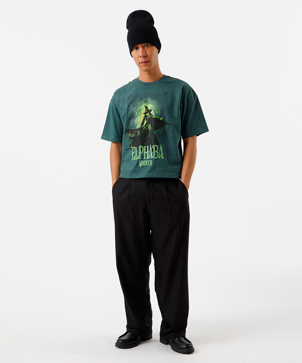 camiseta cropped fit masculina de algodão elphaba wicked verde