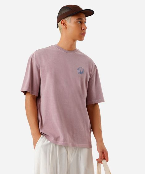 camiseta masculina de algodão estonada estampada rosa