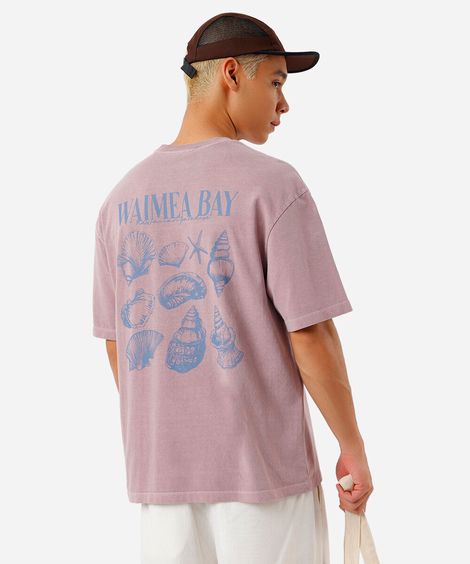 camiseta masculina de algodão estonada estampada rosa