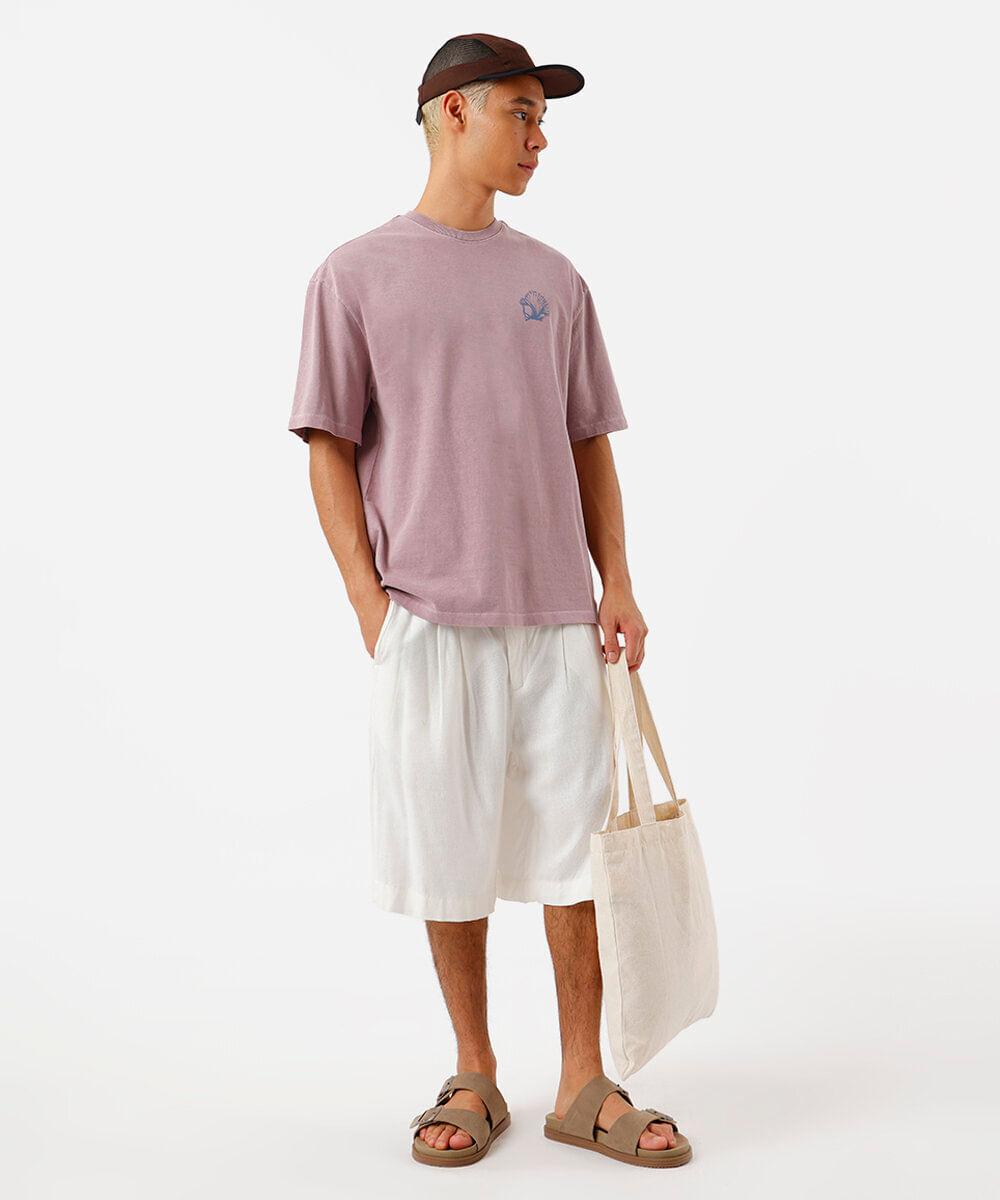 camiseta masculina de algodão estonada estampada rosa
