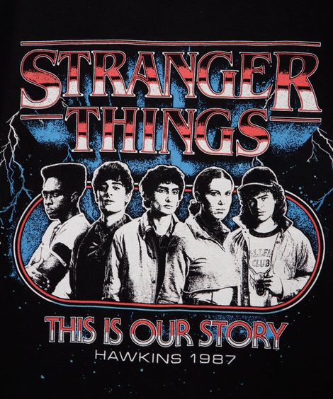 cropped juvenil de algodão stranger things preto