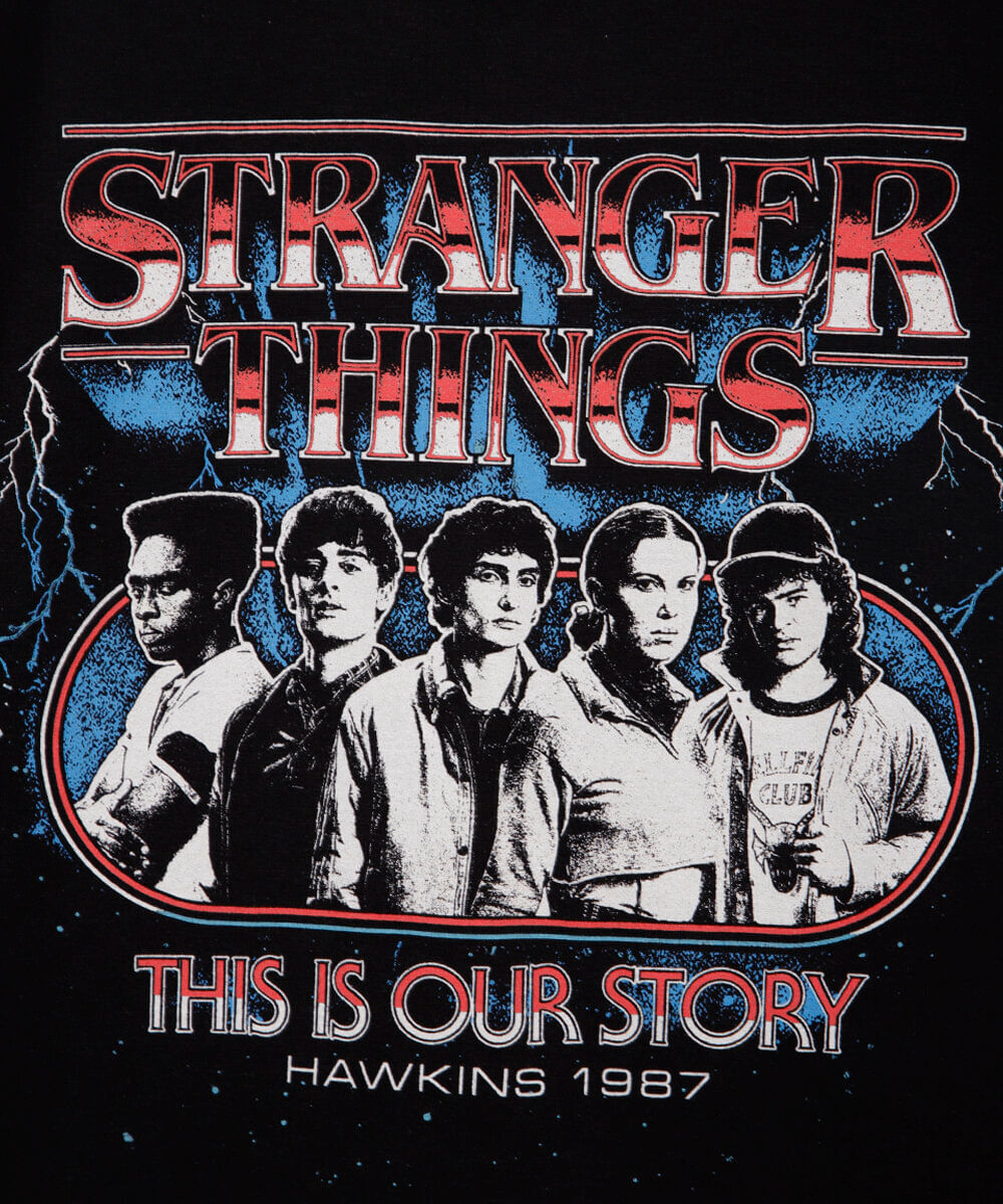 cropped juvenil de algodão stranger things preto