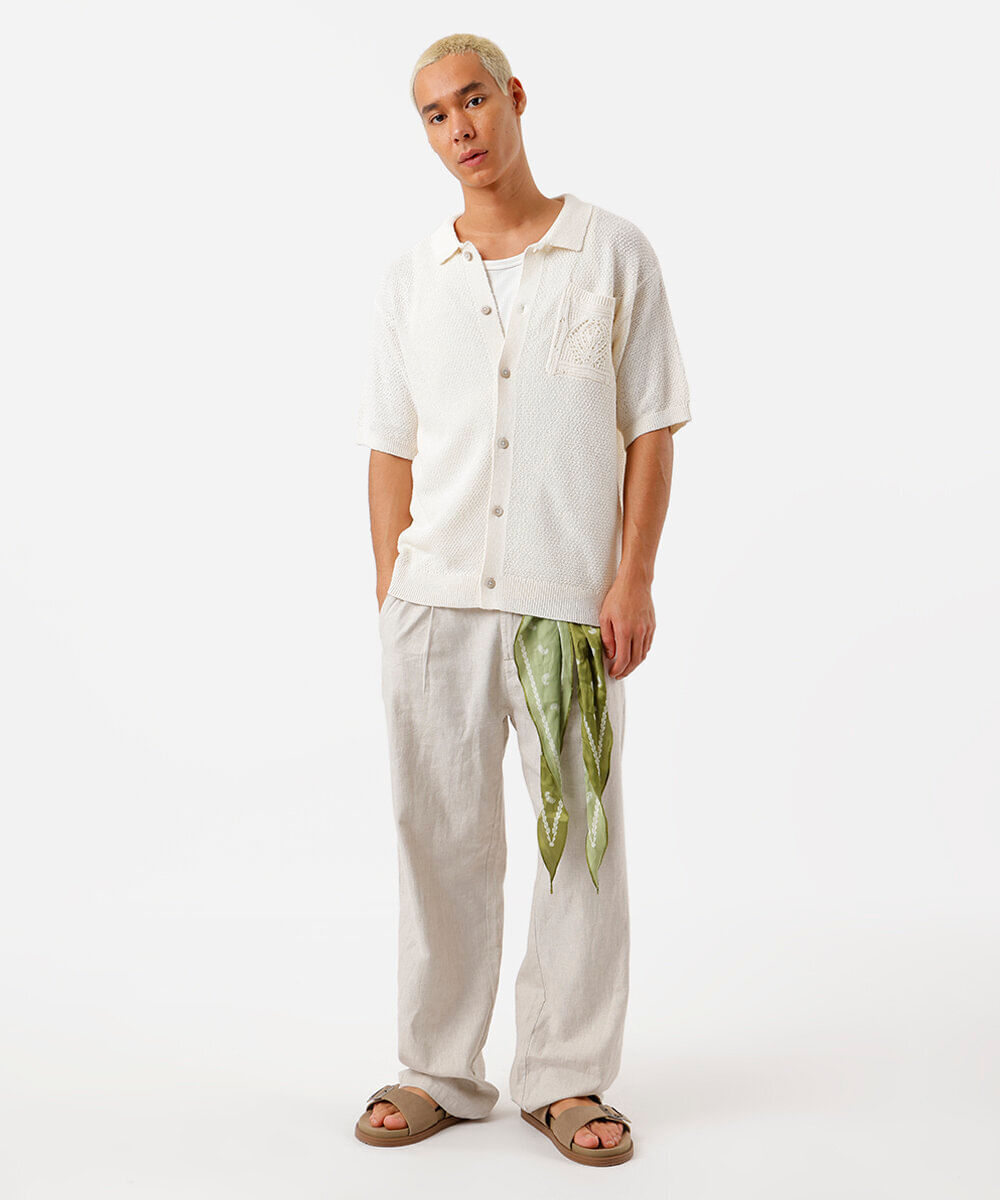 camisa masculina de tricot com bolso off white