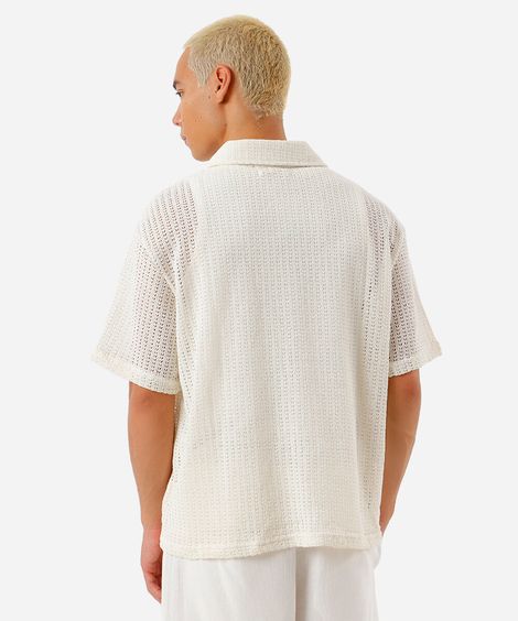 camisa box masculina de tricot texturizada off white