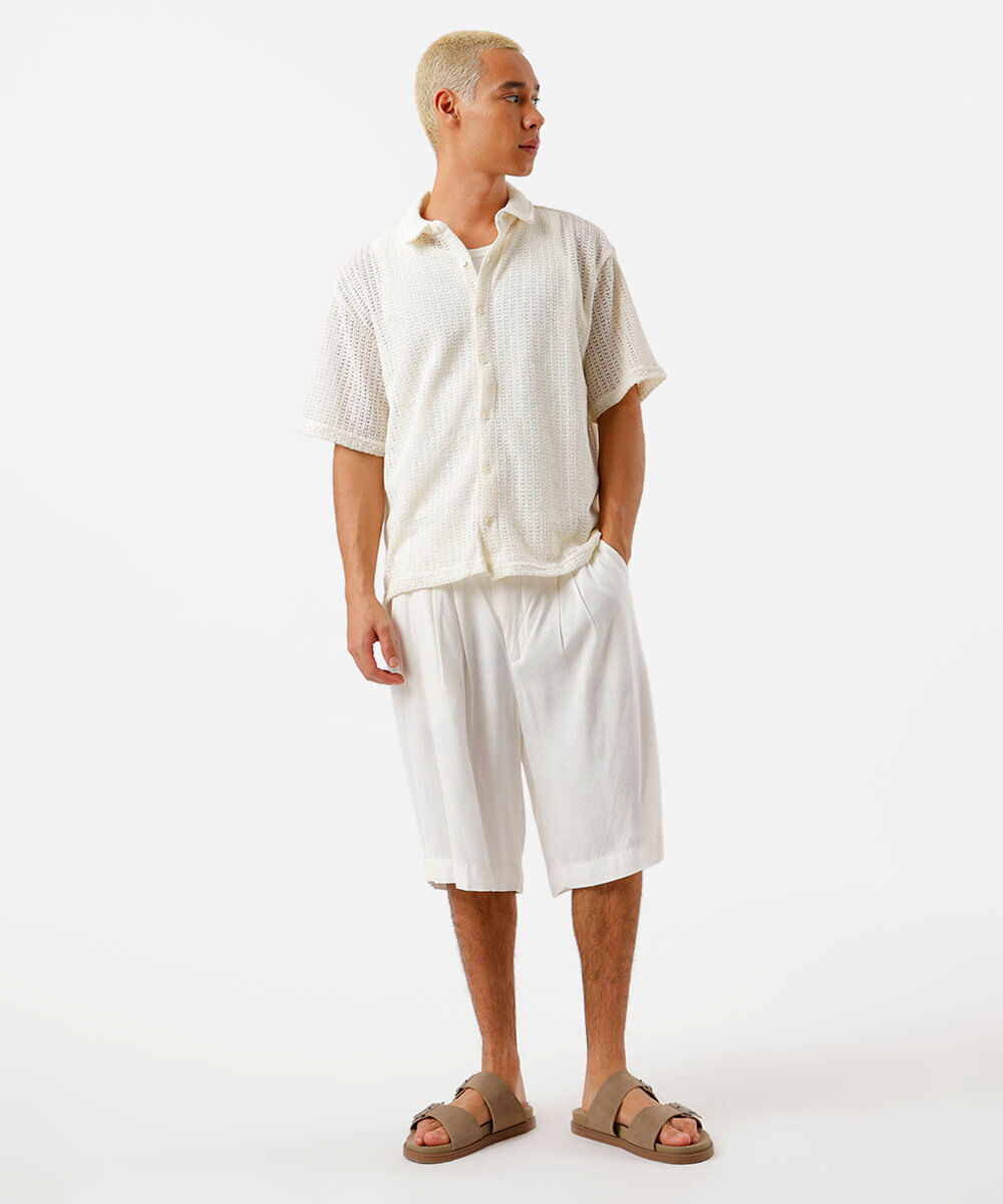 camisa box masculina de tricot texturizada off white