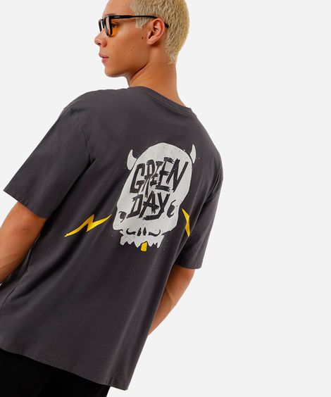 camiseta box fit masculina de algodão green day cinza