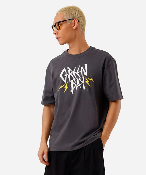 camiseta box fit masculina de algodão green day cinza