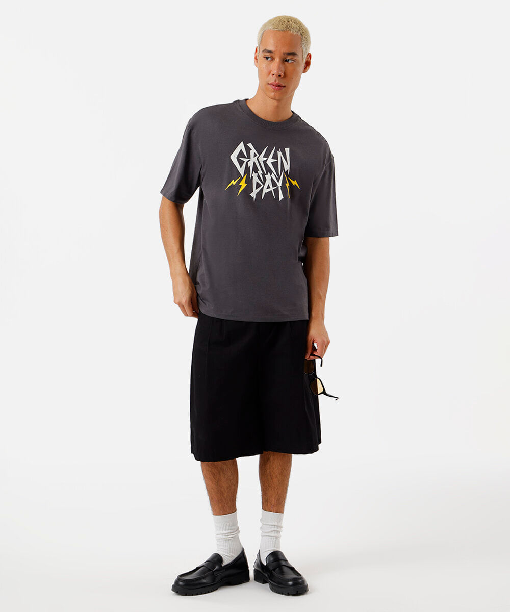 camiseta box fit masculina de algodão green day cinza