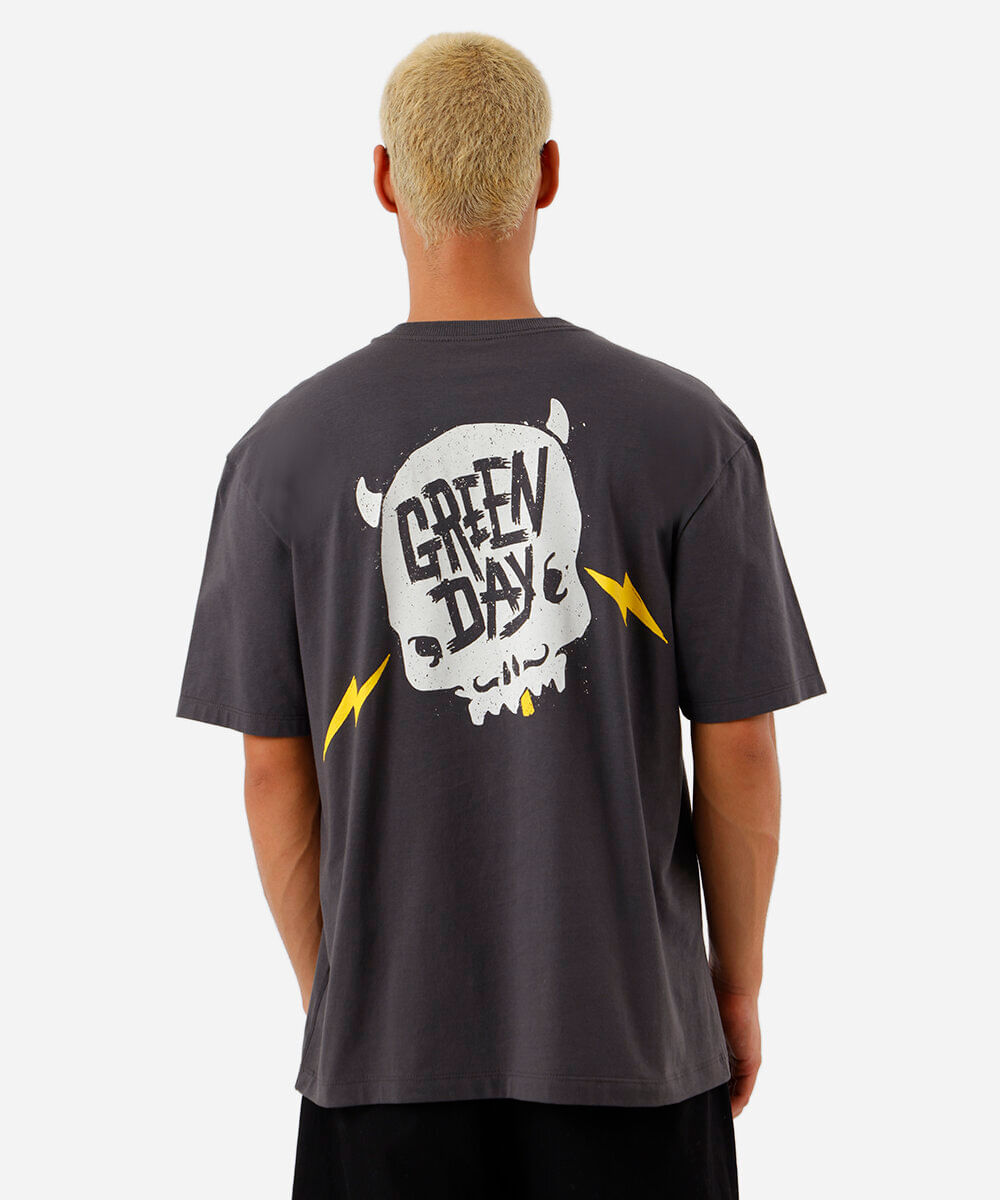 camiseta box fit masculina de algodão green day cinza