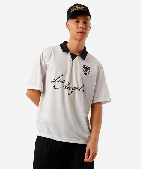 camiseta masculina com gola estampada off white