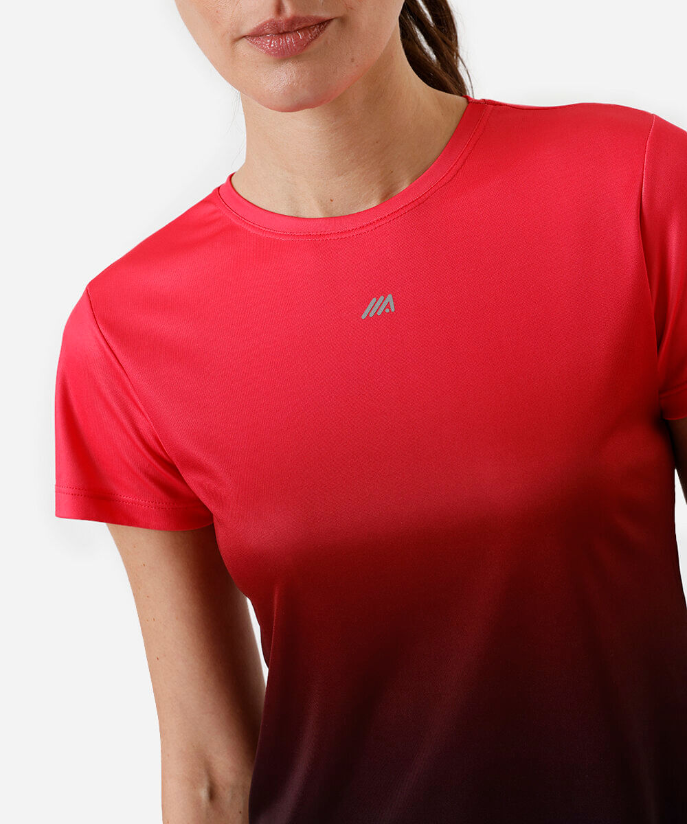camiseta esportiva slim feminina degradê colorida