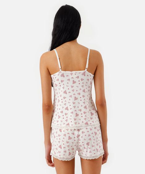 pijama short doll feminino corações off white
