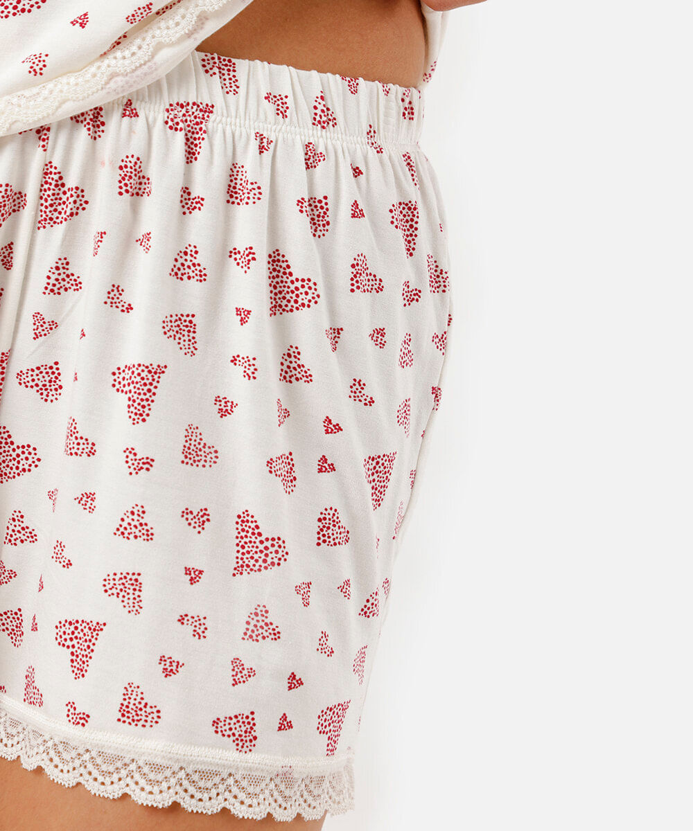 pijama short doll feminino corações off white