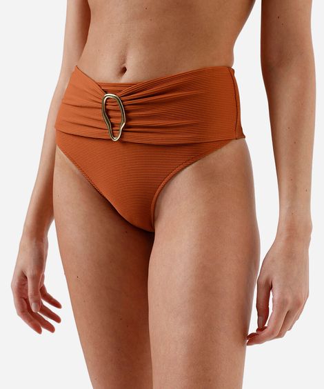 biquíni calcinha hot pant feminino franzido com fivela marrom