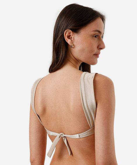 biquíni top meia taça feminino franzido acetinado bege