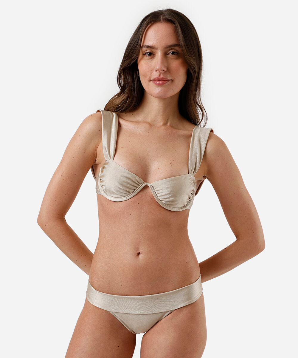 biquíni calcinha tanga feminino acetinado bege