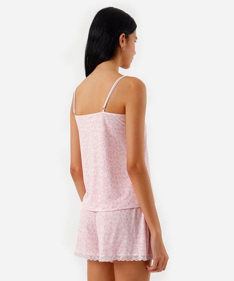 pijama short doll feminino animal print rosa