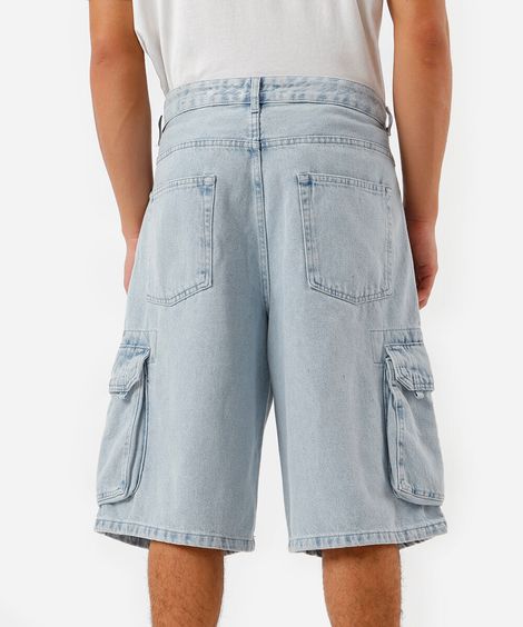 bermuda jeans cargo fit azul claro