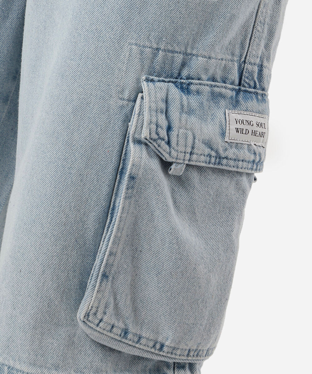 bermuda jeans cargo fit azul claro