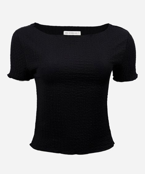 blusa juvenil decote canoa texturizada preta