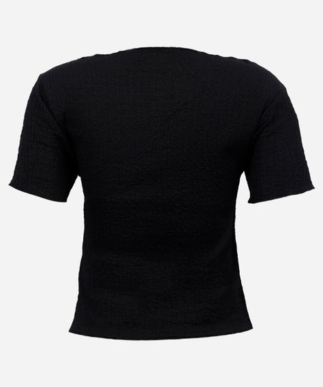 blusa juvenil decote canoa texturizada preta