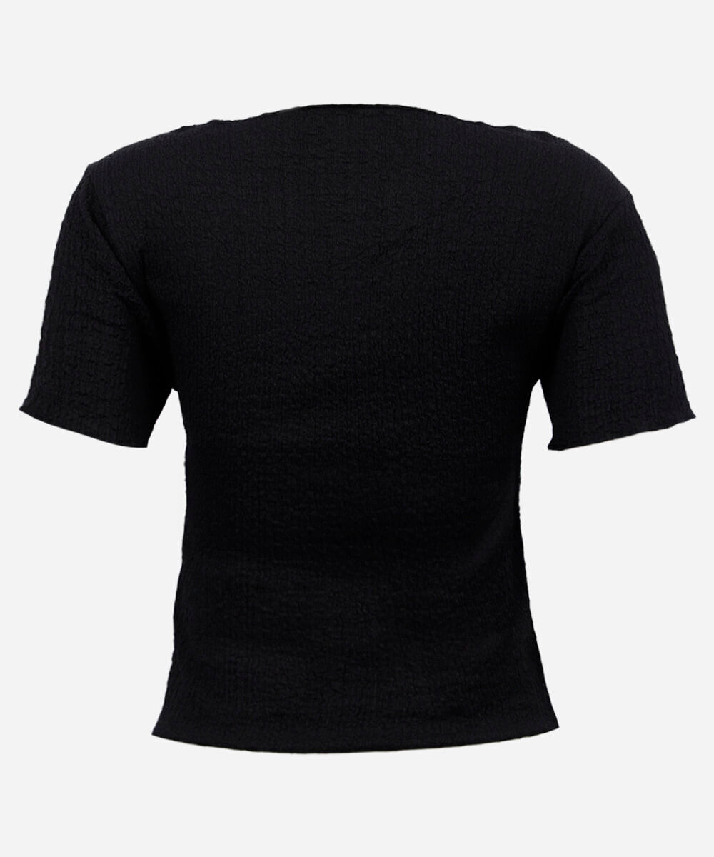 blusa juvenil decote canoa texturizada preta