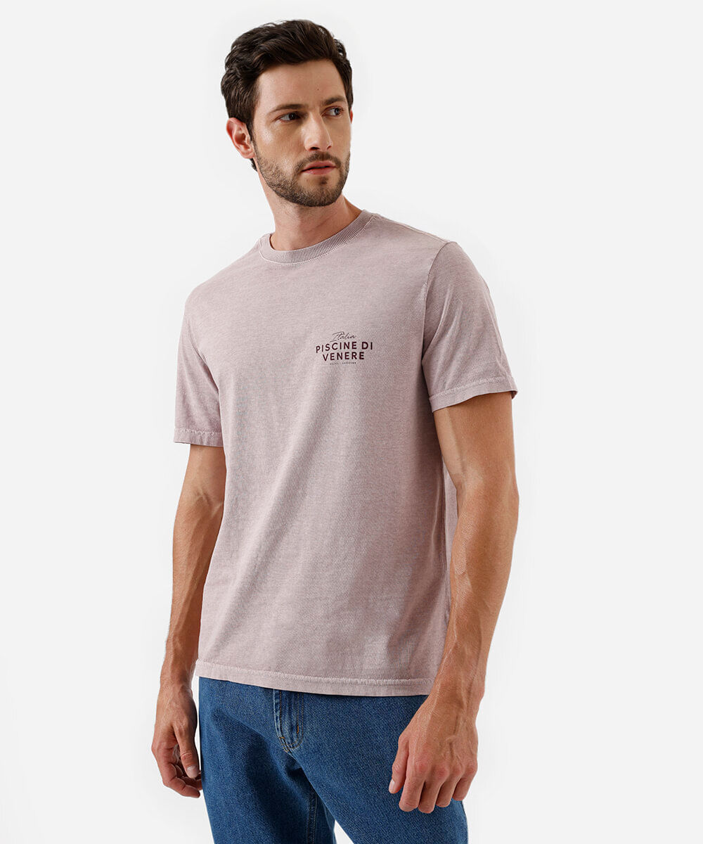 camiseta masculina de algodão estampada rosa