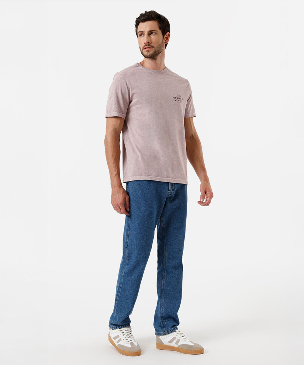 camiseta masculina de algodão estampada rosa