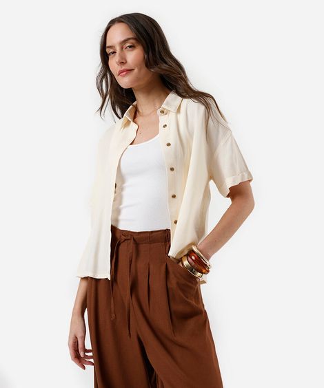 camisa feminina de liocel manga curta amarela