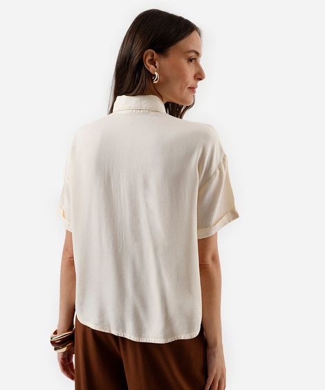 camisa feminina de liocel manga curta amarela