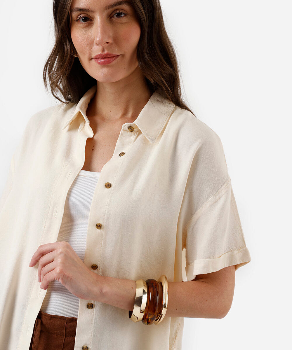 camisa feminina de liocel manga curta amarela