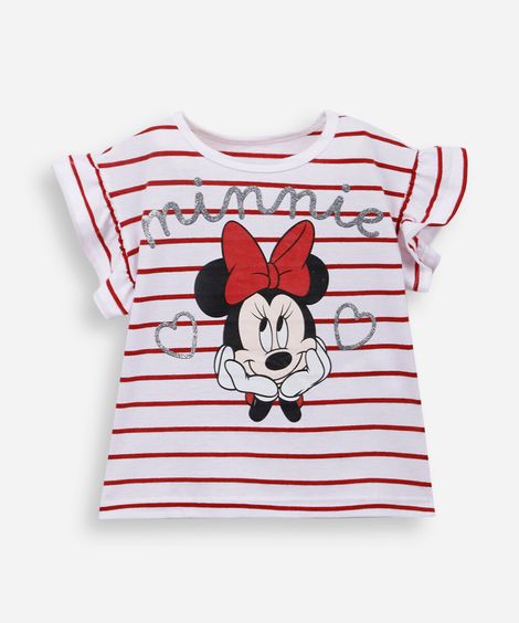 blusa infantil de algodão minnie listrada vermelha