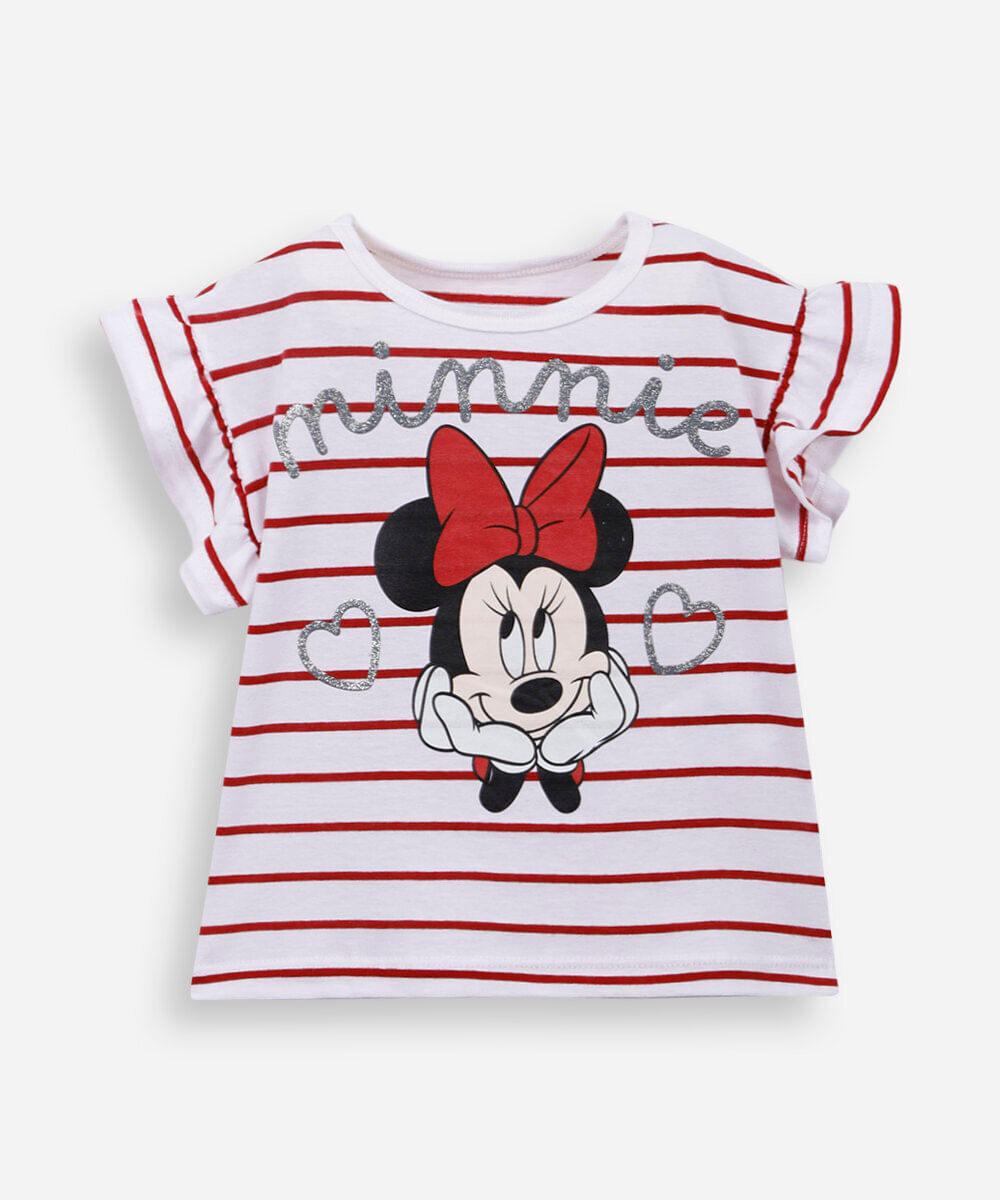 blusa infantil de algodão minnie listrada vermelha