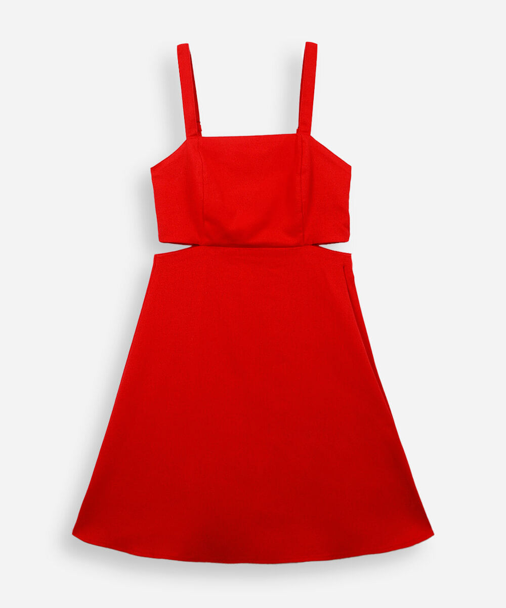 vestido juvenil curto com cutout na cintura vermelho