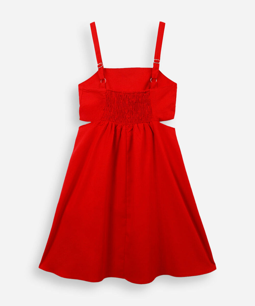 vestido juvenil curto com cutout na cintura vermelho