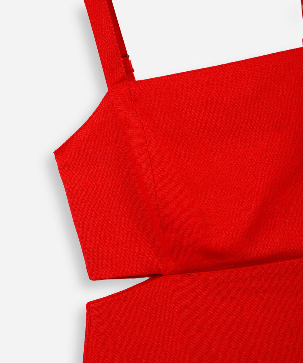 vestido juvenil curto com cutout na cintura vermelho