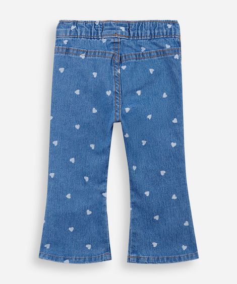 calça flare infantil jeans com corações azul
