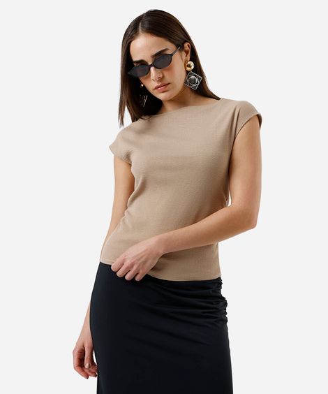 blusa feminina texturizada com pregas laterais bege