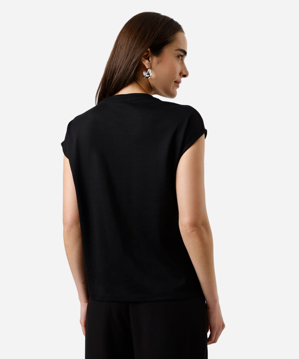 blusa feminina com viscose e brilhos manga curta preta