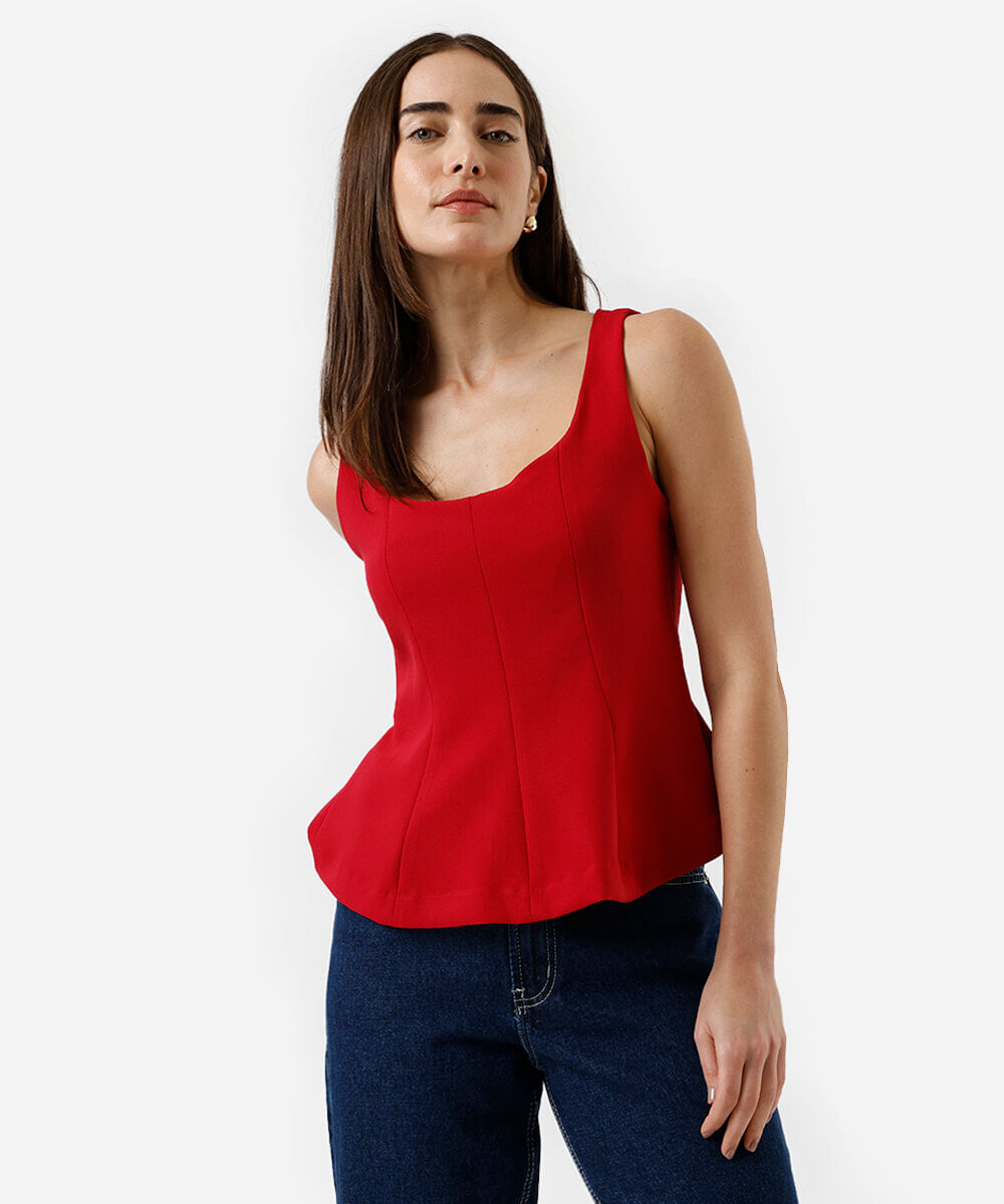 regata peplum feminina com recortes vermelha