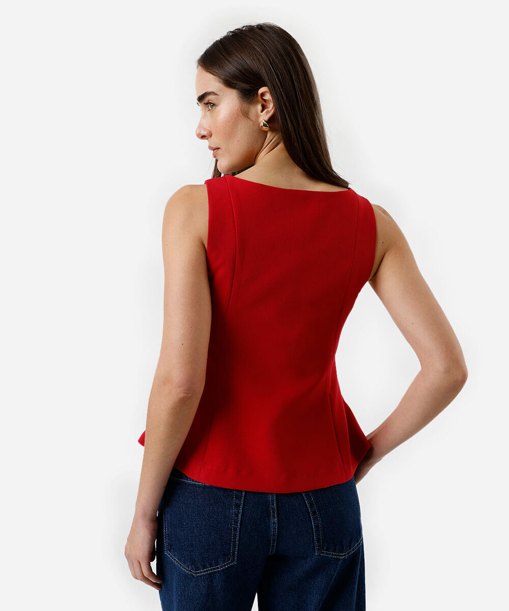 regata peplum feminina com recortes vermelha