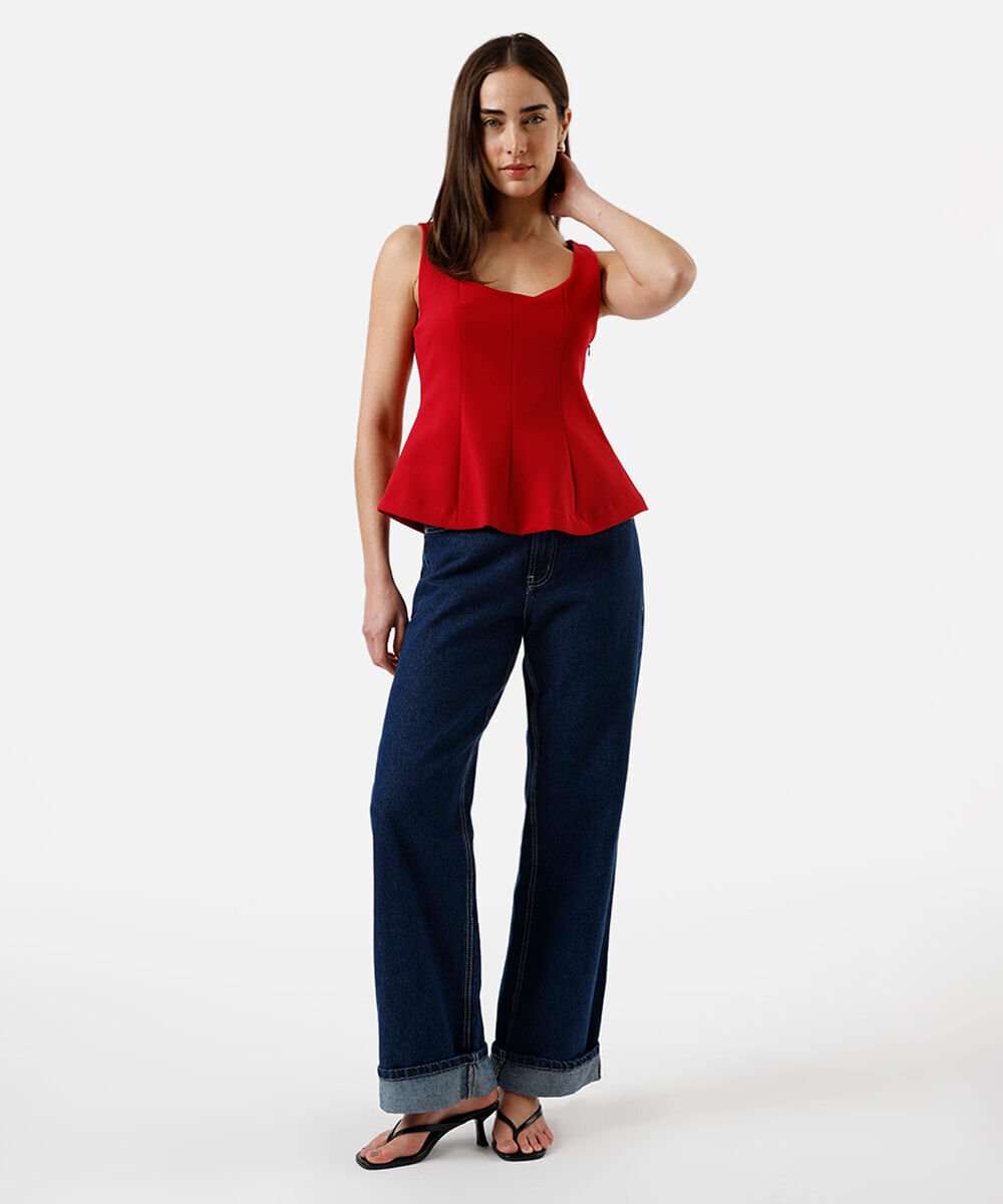 regata peplum feminina com recortes vermelha