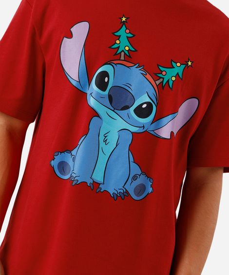 camiseta relaxed masculina de algodão stitch christmas vermelha