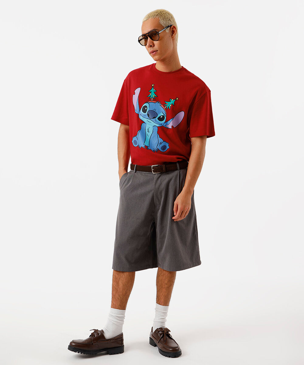 camiseta relaxed masculina de algodão stitch christmas vermelha