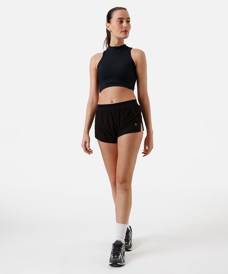 short running feminino esportivo com fendas preto