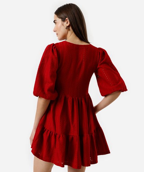 vestido curto feminino de laise com recorte  vermelho