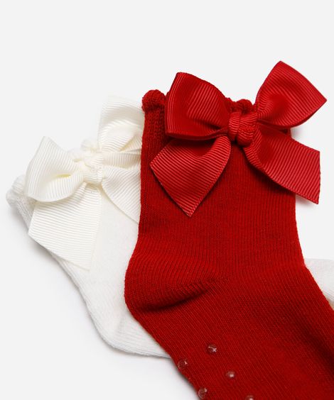 kit de 2 meias infantil cano curto com laços colorido