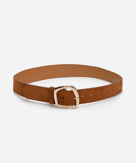 cinto feminino de suede com fivela orgânica - marrom